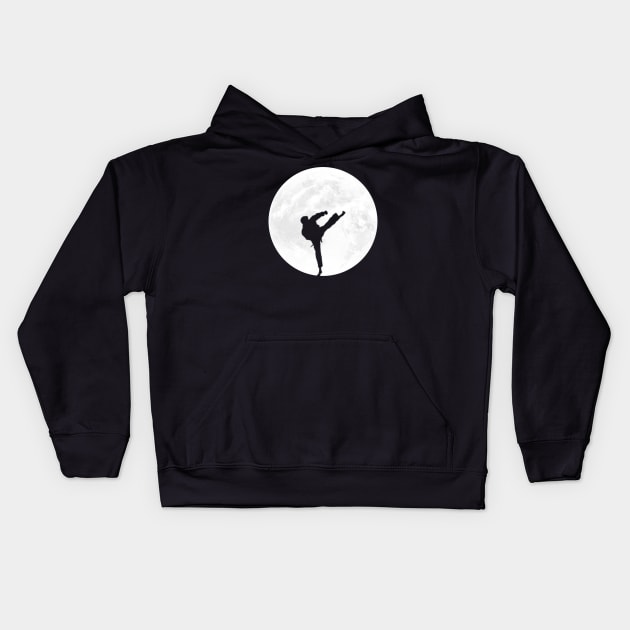 Kick Boxing Karate Silhouette in Full Moon Kids Hoodie by ChapDemo